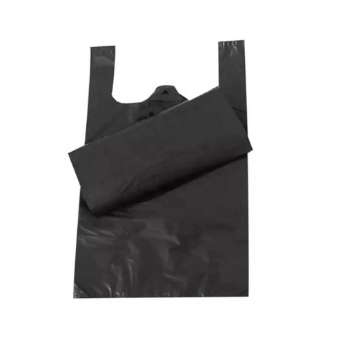Eco-Friendly T Shirt Non Woven W Cut/U Cut Black PE Shopping Plastic Bag for Grocery