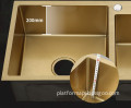 Modern Handmade Gold Kitchen Sink: 304 Stainless Steel Double Bowl Corner Design