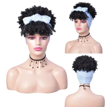 Wholesale Cheap Ombre Turban Wig Afro Short Headband Wigs Kinky Curly Synthetic Wig With Headband Attached For Black Women