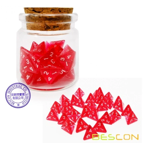 Bescon Standard Sized Transparent Red D4 Dice 20pcs Healing Potion