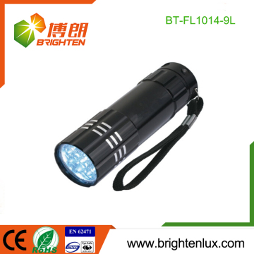 Fornitura di fabbrica Emergenza bianca Emergenza utilizzata 3*AAA Funzionalità in alluminio a 9 LED a buon mercato con cinturino da polso