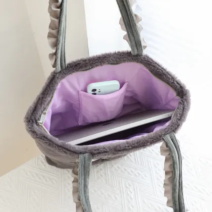 Grey Cat Plush Handbag - Lucifer Satchel for Women