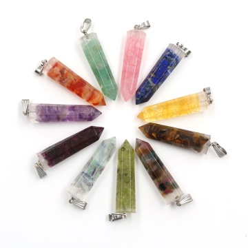 Crystal gravel hexagonal column Augen pendant Amethyst Pendant women's Fashion Pendant Necklace