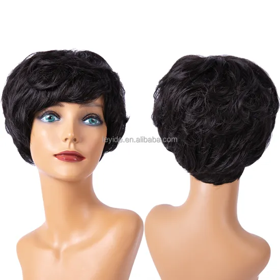 AliLeader Female Premium Synthetic Fiber Curly Short Wavy Pixie Cut Wig For Ladies