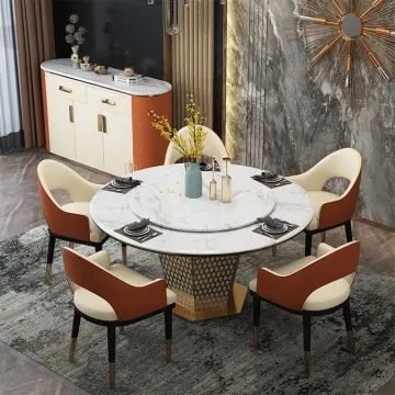Black Marble Top Round Rotating Dining Table - Modern Dining Room Furniture