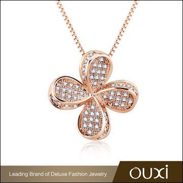 Fashion rose gold women necklace jewelry mirco pave cz four leaf clover alloy handmade crystal necklace