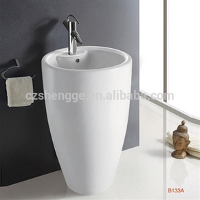 133A Porcelain round shape free standing one piece ceramic basin and ceramic sink