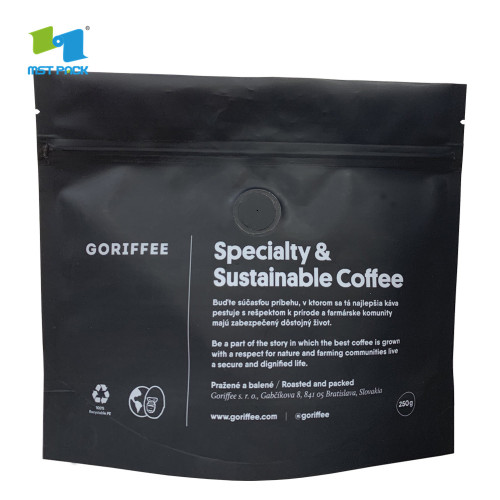 Tilpasset matpakke standup glidelås topp enveisventil for kaffepose