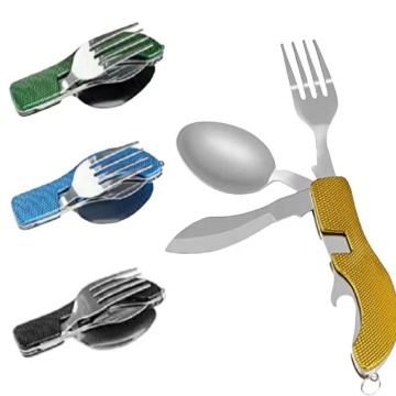 4-in-1 Multifunctional Tableware Set: Stainless Steel Spoon, Fork, Knife for Picnics and Travel
