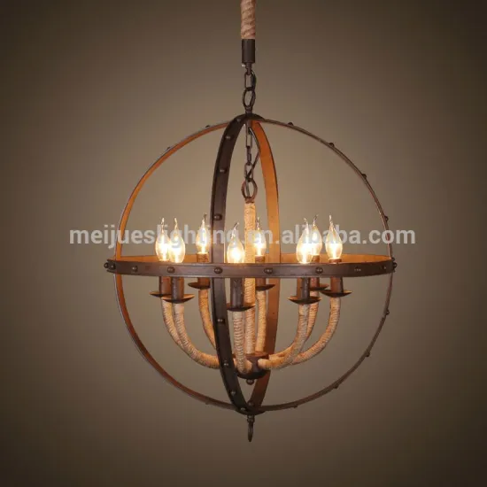 8 head fassional finial hemp rope lampshade chandelier gold