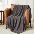 Cozy Luxury Microfiber Knitted Throw Blanket with Tassel