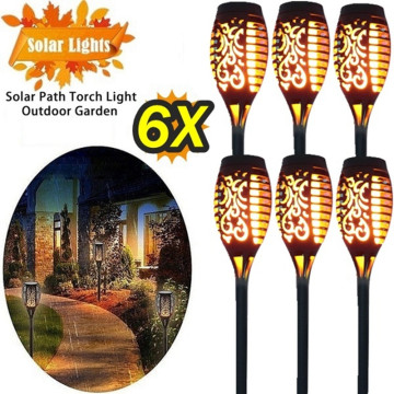 6Pcs 12LED Solar Lights Garden Flickering Flame Torch Path Light Dancing Flame Lighting Dusk to Dawn Torches Waterproof Lamp