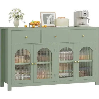 Modern Sideboard with Glass Doors Wood Buffet Sideboard