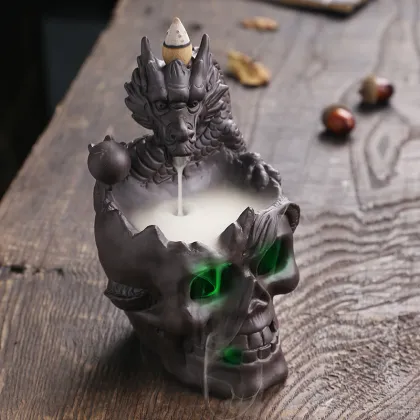 Sandalwood Backflow Incense Stove: Halloween Large Skull Head Decor