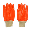 Fluorescent PVC smooth finish glove. White Knit Wrist