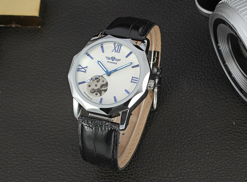 winner mininalist automatic mechanical watch with visible mechanism