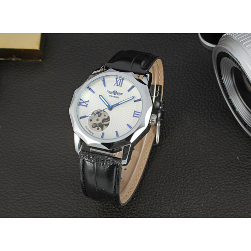 winner mininalist automatic movement watch with skeleton design