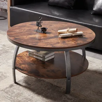WESOME Modern Metal and MDF Round Coffee Table for Living Room