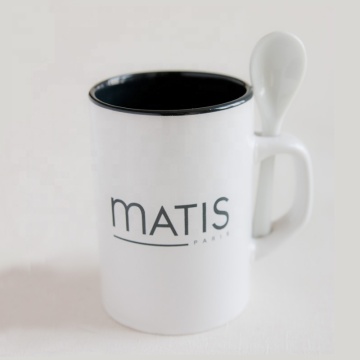 Custom Inner Colored Stoneware Coffee Mug with Spoon