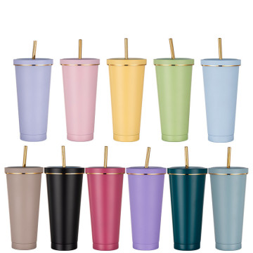 Izolowany przez wielokrotność kubka z słomką i pokrywką kawy ze stali nierdzewnej 17 uncji/500 ml/750 ml próżniowy kubek na gorącą zimną kawę