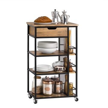 Modern Vintage Large Outdoor Kitchen Trolley with Wine and Wooden Rack for Dining and Hotel Use