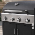 Estación clásica de parrilla para barbacoa de gas propano líquido con 4 quemadores, capota negra, panel de control de acero inoxidable y 2 ruedas