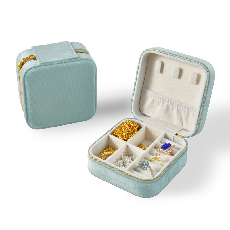 Square Velvet Jewelry Packaging Organizer Box with Zipper