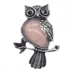 Pendentif en pierre naturelle de quartz rose alliage hibou pendentif fow femmes bijoux collier