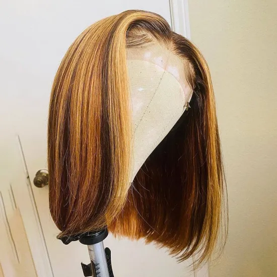 Best Hair Vendors Preplucked 13X4 Peruvian Highlight 1B Honey Brown Color Straight Bob Human Hair Lace Front Wigs