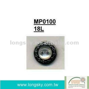 (st#MP0100/18L) 11.5mm two hole sew on polyester resin button with metal rim