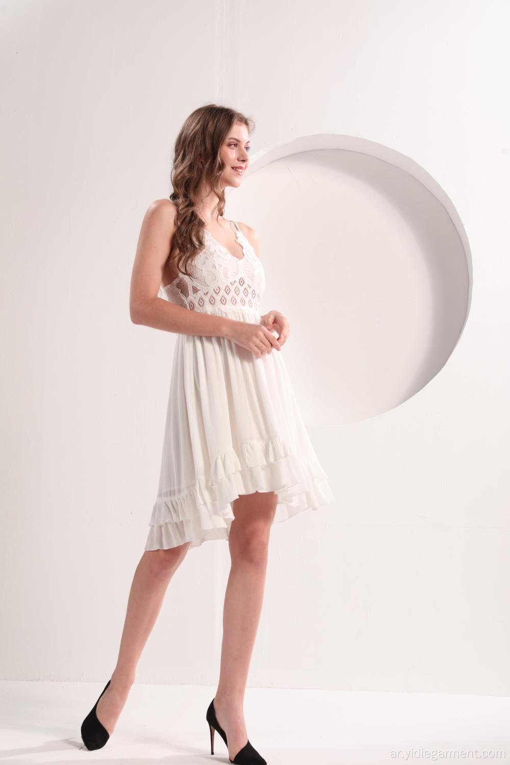 فستان الدانتيل الأبيض بروتيل المرأة