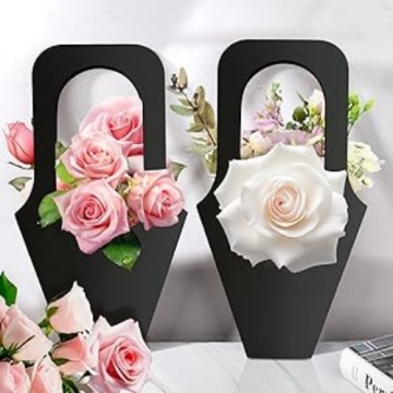 Modern Black Hanging Floral Bouquet with Paper Wrapping Bag