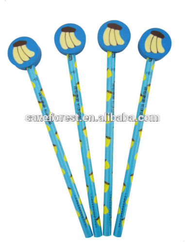 cartoon pattern pencil with eraser toppers