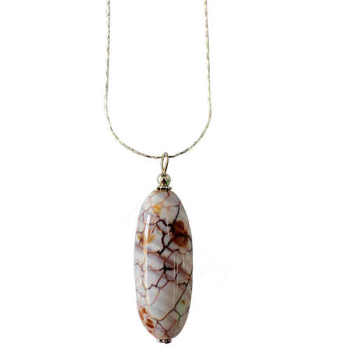 Natural Gemstone Agate Necklace with Silver Chain