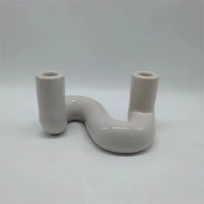 Light Gray S-Shaped Double Ceramic Candle Holder