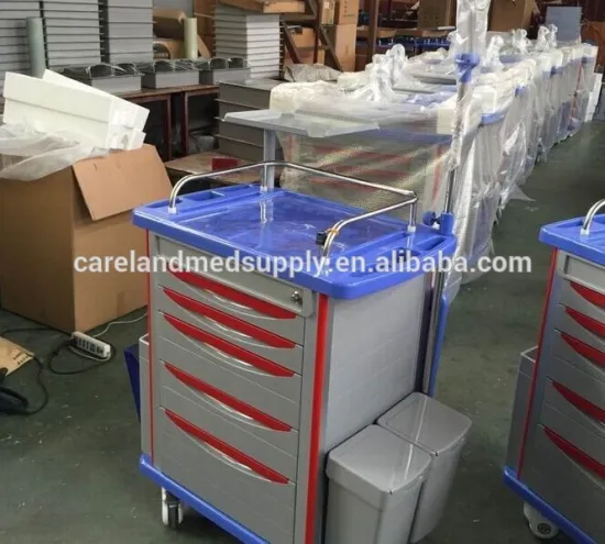 High Class ABS 5 drawers emergency medical trolley , Hospital nursing cart