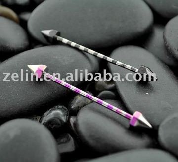Plated stripe industrial barbells with spike body jewelry