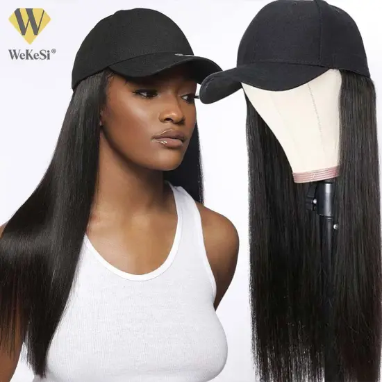 Fashionable Baseball Hat Wigs Straight Hair Wig Vendors,8-40 Inch Cheap Virgin Brazilian Human Hair Wig With Hats