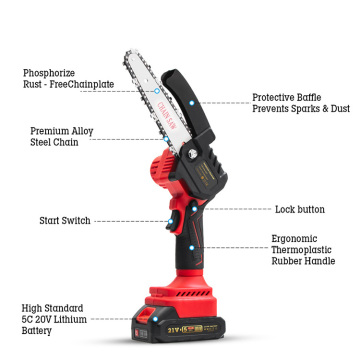 Cordless Electric Chainsaw 21V مع شريط 4/6 بوصة لقطع الخشب
