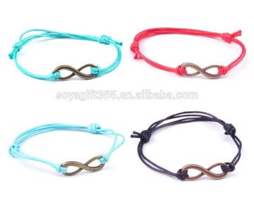 2PCs Bronze Metal Infinity Faux Suede Leather Cord Charm Bracelets