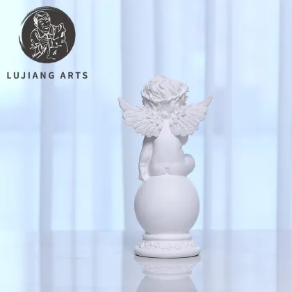 10-inch White Resin Angel Sculpture: Thinking Little Angel Figurine - Religious Gift