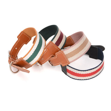 Adjustable Striped Leather Dog Collar for Small and Medium Dogs
