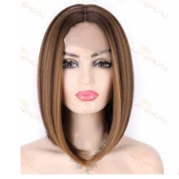 Cheap short straight Lace Front wig synthetic natural hair highlight color BOb Wig Lace Front Synthetic hair Wig for black Women