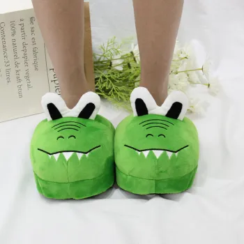 Cute Green Crocodile Fuzzy Fur Plush Slippers for Men