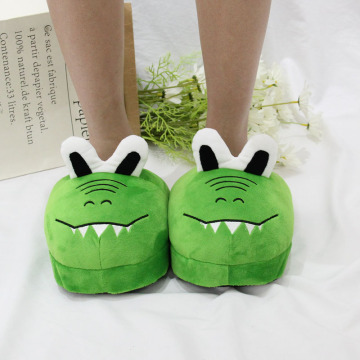 Cute Green Crocodile Fuzzy Fur Plush Slippers for Men