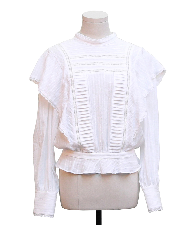 Womens White Cotton Ruffle Long sleeve Blouse Top