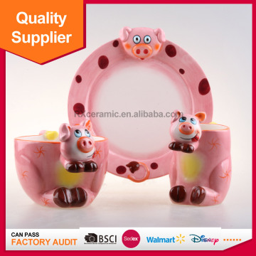 3D hanpained kids animal pig ceramic dinnerware