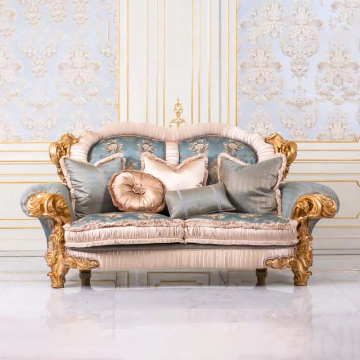 European Classical Hand-Carved Solid Wood 3-Person Leather Living Room Sofa