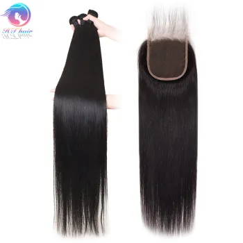 Silky Straight Human Hair 4 Bundles with Lace Closure