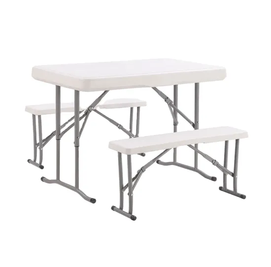 106CM Folding Bench Set: Picnic Garden Table and Bench with White Plastic Benches for Patio and Balcony